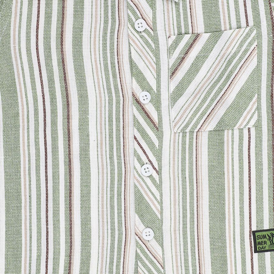 Boys Light Sage Green Striped Half Sleeve Classic Casual Shirt, Light Green, large image number null
