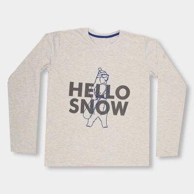 Boys' Light Heather Grey Round Neck Casual Full Sleeve T-Shirt