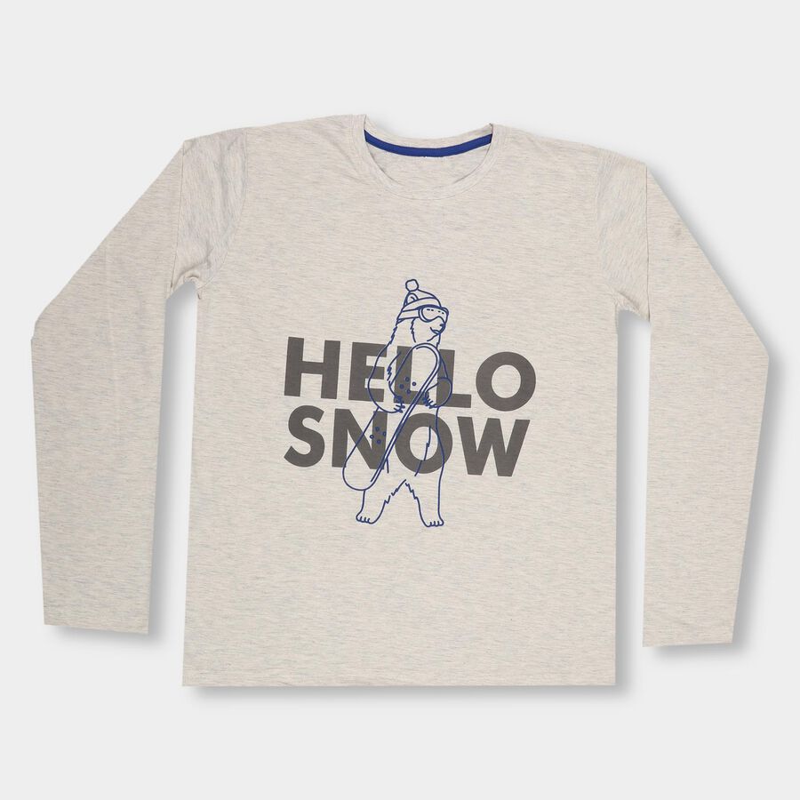 Boys' Light Heather Grey Round Neck Casual Full Sleeve T-Shirt, एक्रू मिश्रित, large image number null