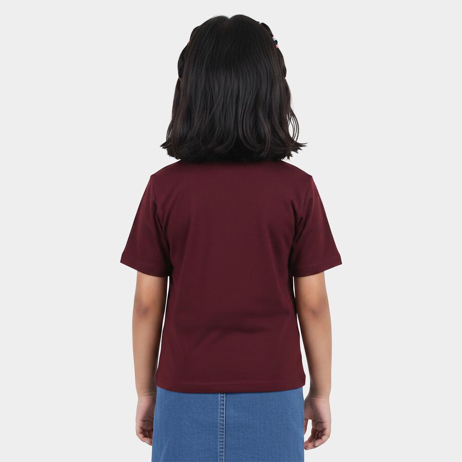 Girls Wine Round Neck Regular T-Shirt, Wine, large