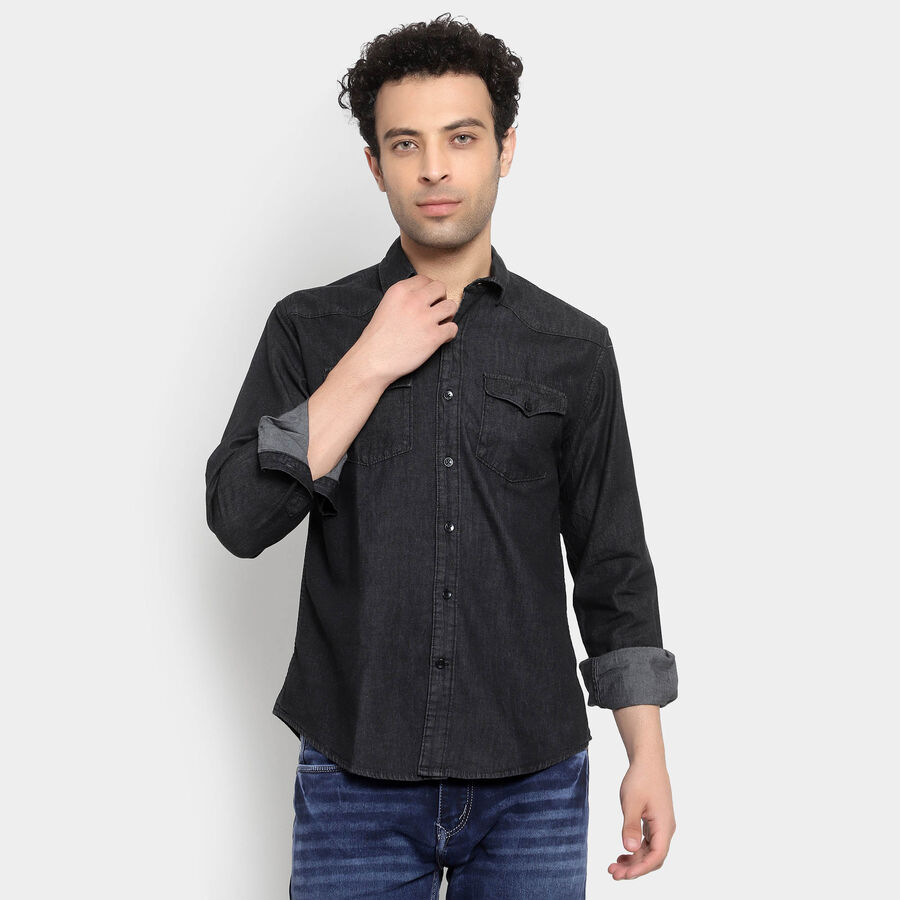 Cotton Solid Casual Shirt, Black, large image number null