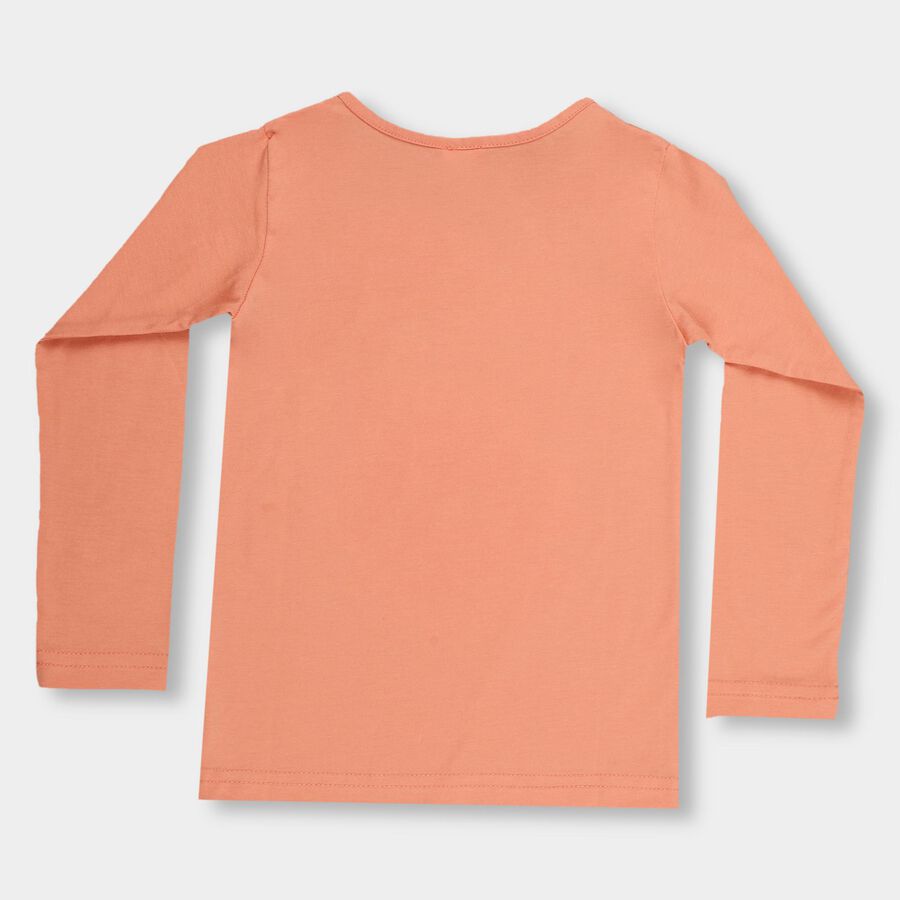 Girls' Soft Peach Round Neck Casual Top, Peach, large image number null