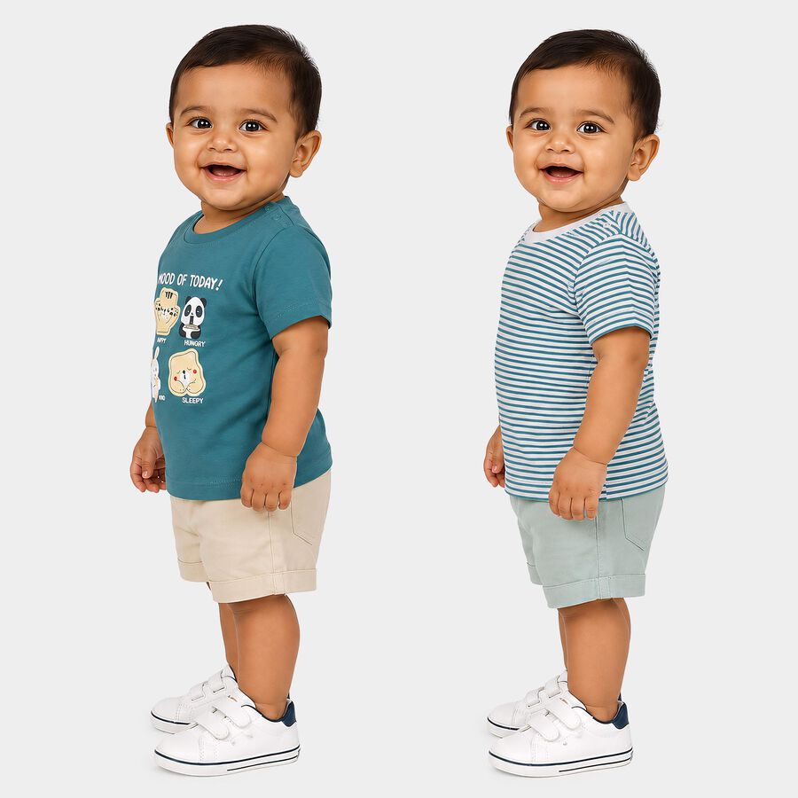 Infants Teal Cotton Round Neck Regular T-Shirt, टील ब्लू, large