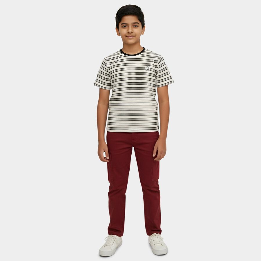 Boys' Olive Green Crew Neck Graphic Printed T-Shirt, ओलिव, large
