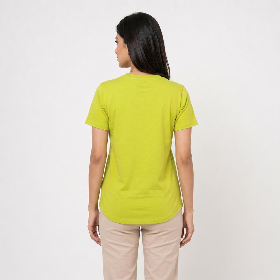 Women's Green Round Neck Regular T-Shirt, Neon Green, large
