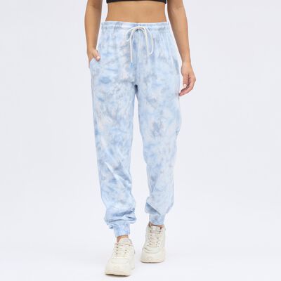 Women's Light Sky Blue Regular Fit Tie-Dye Jogger Track Pants