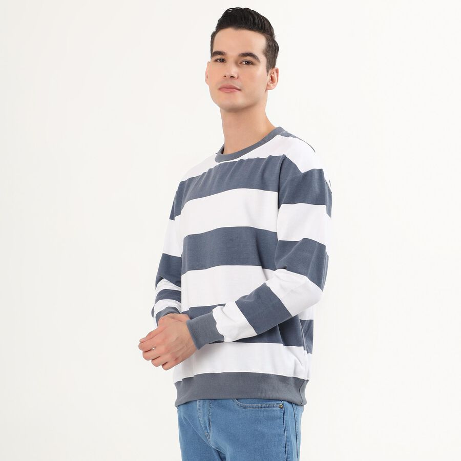 Men's Navy and White Crew Neck Casual Sweatshirt, Mid Blue, large image number null
