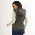 Women's Olive Hooded Sleeveless Puffer Jacket, Olive, small image number null