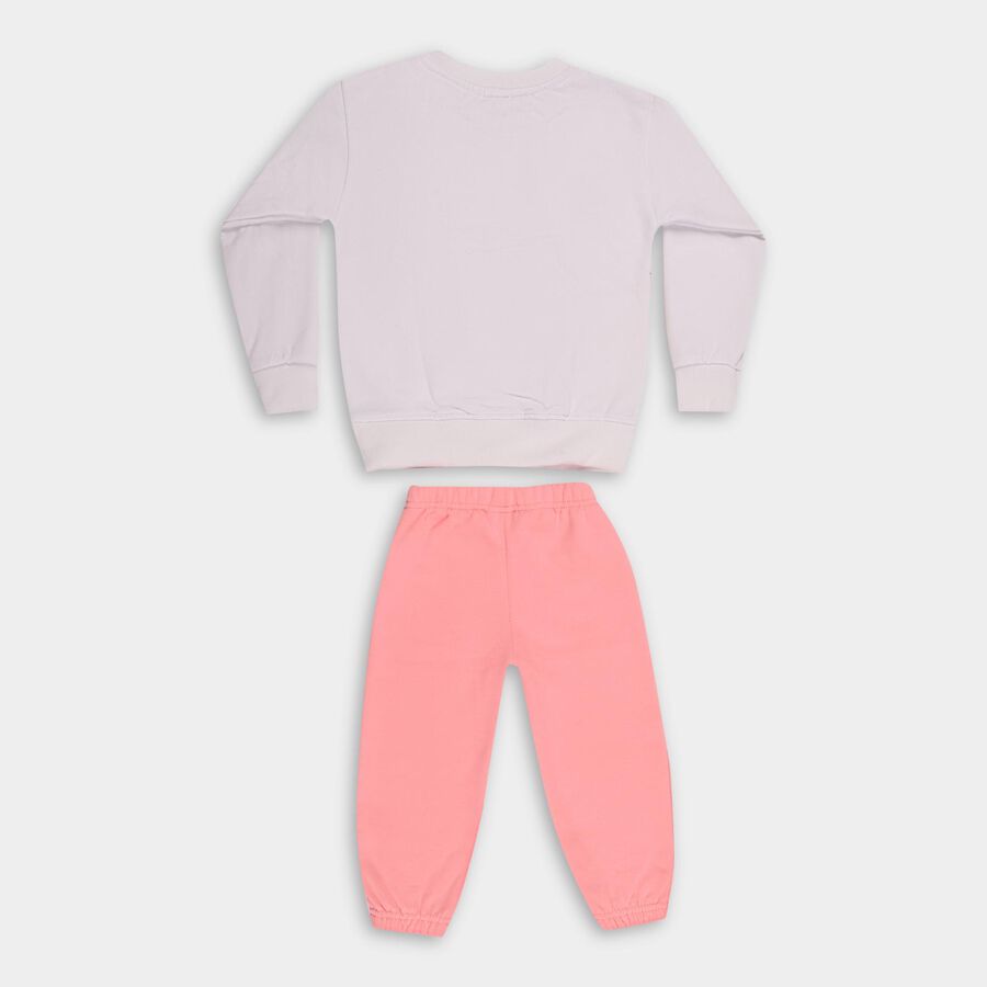 Girls White and Pink Round Neck Casual Hipster Set, सफ़ेद, large image number null