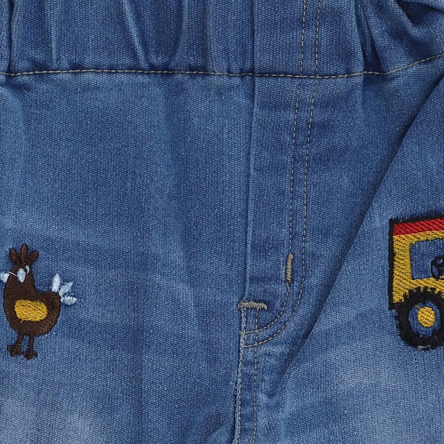Infant Muted Denim Blue Relaxed Fit Embroidered Jeans, गहरा नीला, large image number null