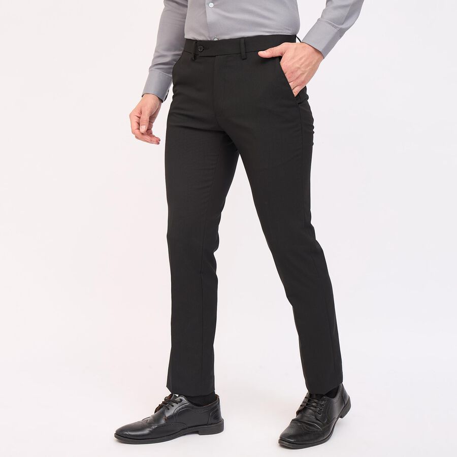 Men's Fixed Waist Slim Fit Formal Trousers, काला, large image number null