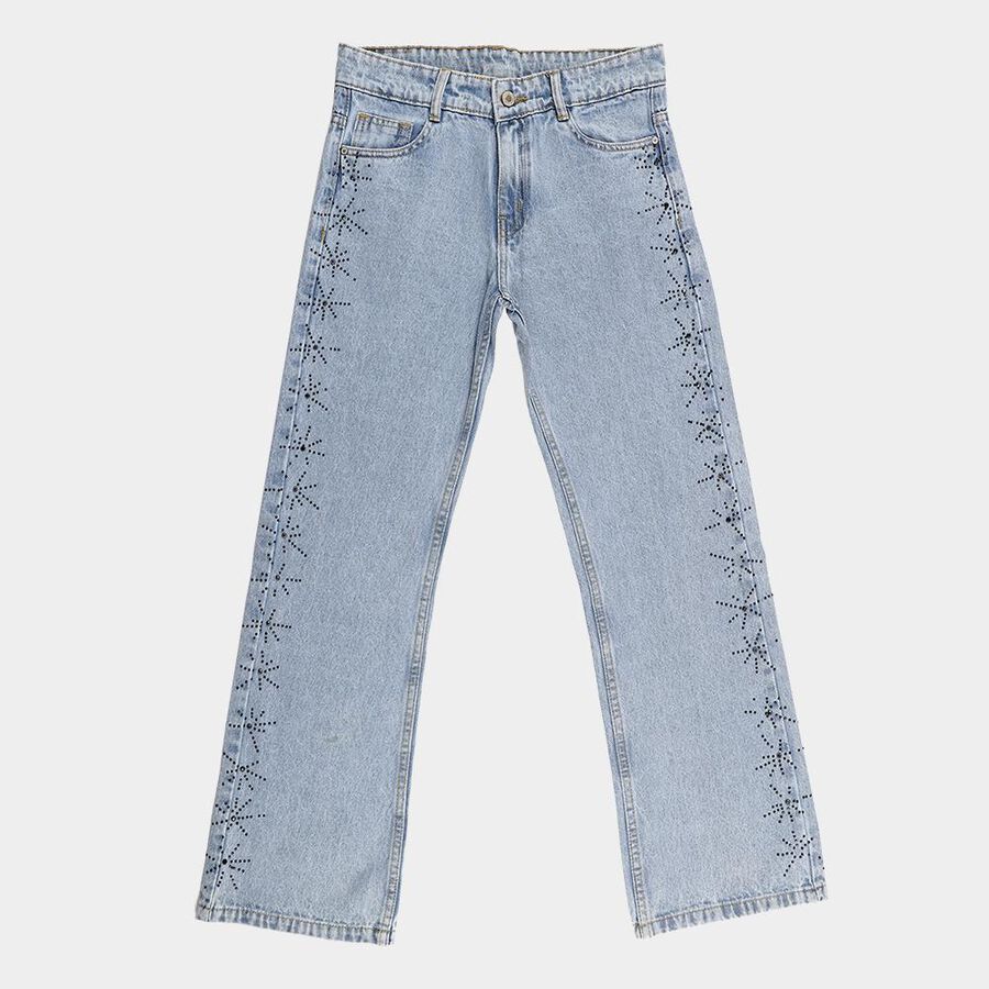Girls' 100% Cotton Jeans, Light Blue, large image number null