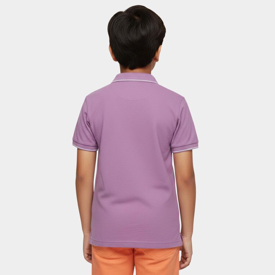 Boys' Lilac Cotton Polo Collar Preppy T-Shirt, लाइलेक, large