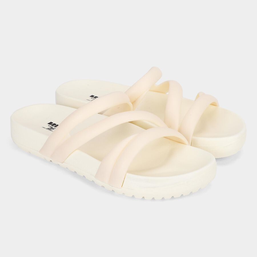 Women's Off White Cross Strap Slip-On Slippers, ऑफ व्हाइट, large