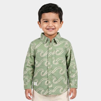 Boys' Dark Grey Cotton Abstract Printed Regular Fit Shirt