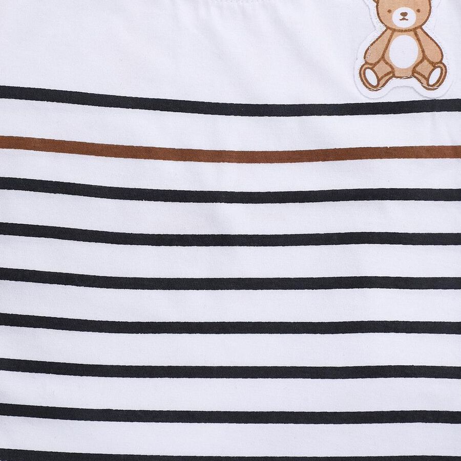 Infants' White Cotton Round Neck Striped Baba Suit, Beige, large