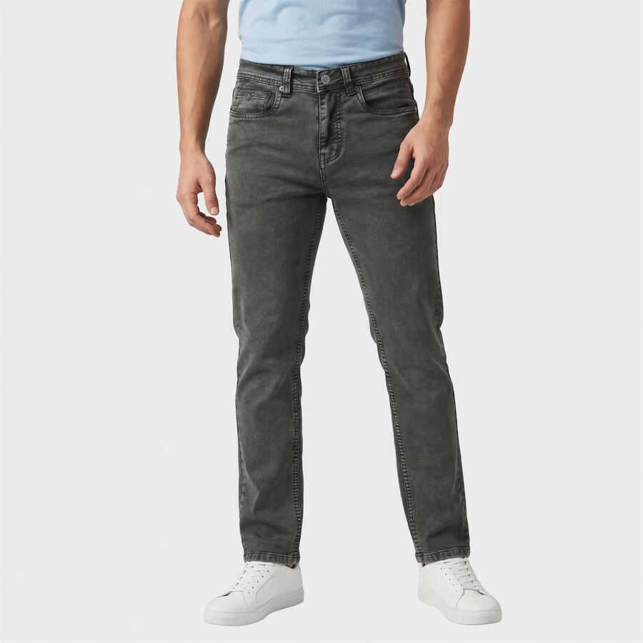 Men's Dark Grey Slim Fit Washed Jeans, गहरा ग्रे, large