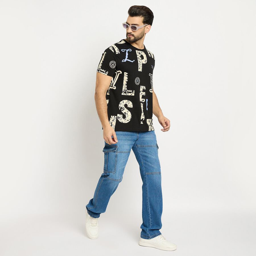 Men's 100% Cotton Round Neck Half Sleeves T-Shirt, Black, large image number null