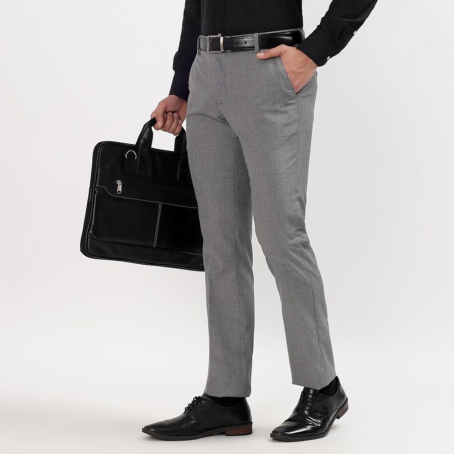 Men's Slim Fit Formal Trousers, हल्का ग्रे, large image number null