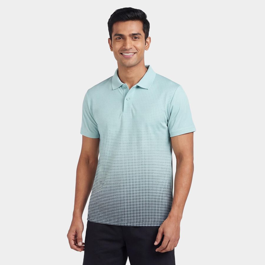 Men's Teal Round Neck Athleisure T-Shirt, एक्वा, large
