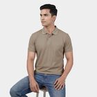 Men's Beige Cotton Polo Neck Classic T-Shirt, Beige, small