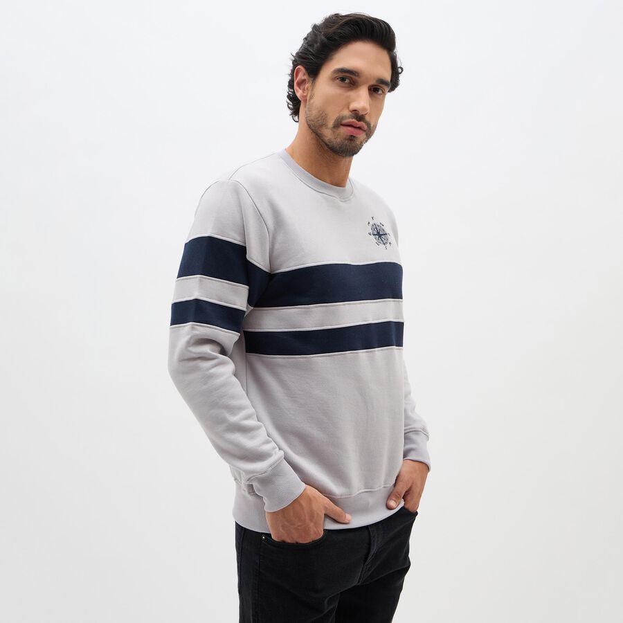 Men's Light Grey Crew Neck Casual Sweatshirt, Light Grey, large image number null