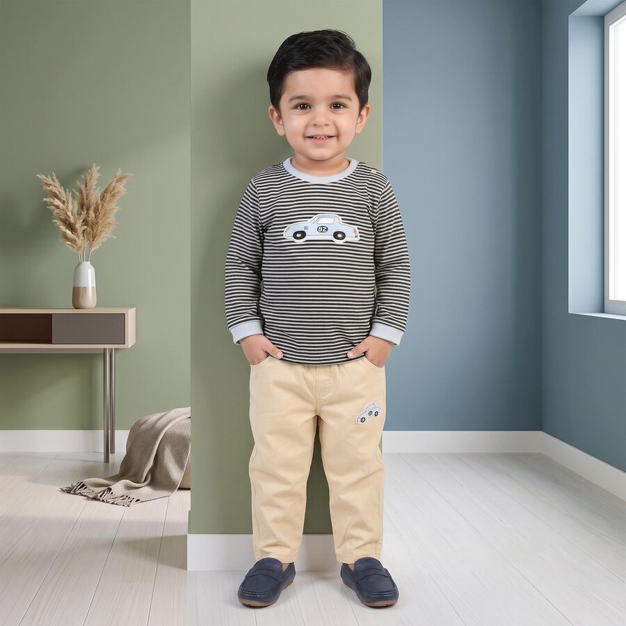 Infants' Blue 100% Cotton Round Neck Striped Baba Suit, रॉयल ब्लू, large