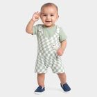 Infants' Mint Green 100% Cotton Round Neck Checked Baba Suit, Light Green, small