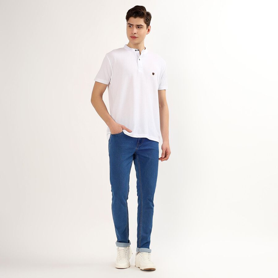 Men's White Polo Collar Casual T-Shirt, White, large