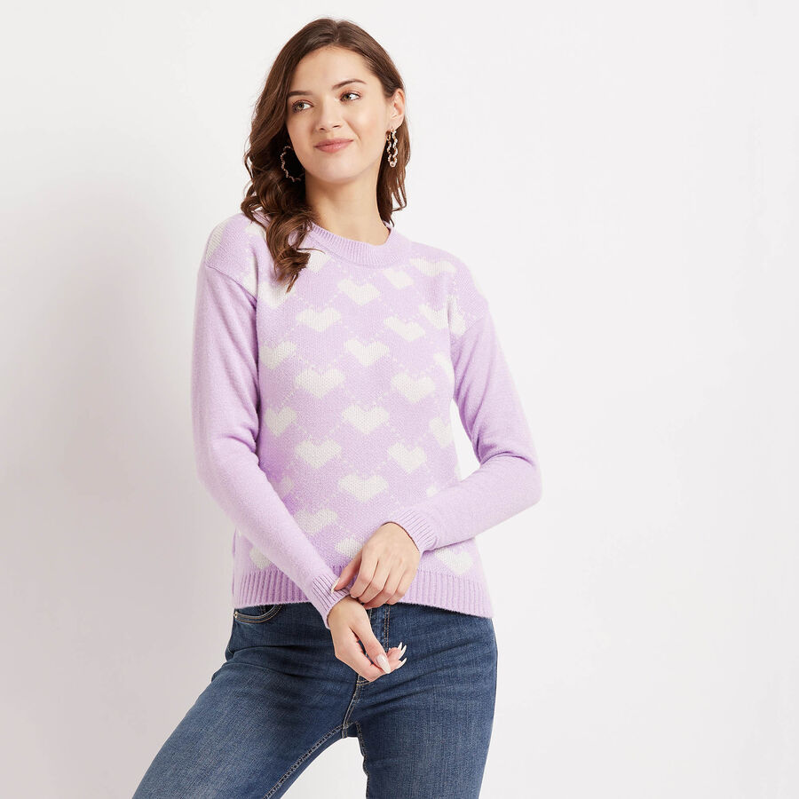 Round Neck Pullover, Lilac, large image number null