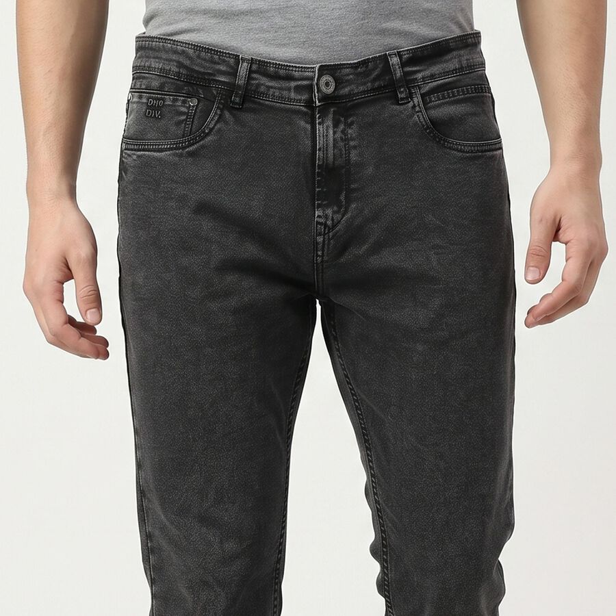 Men's Dark Grey Slim Fit Washed Jeans, गहरा ग्रे, large