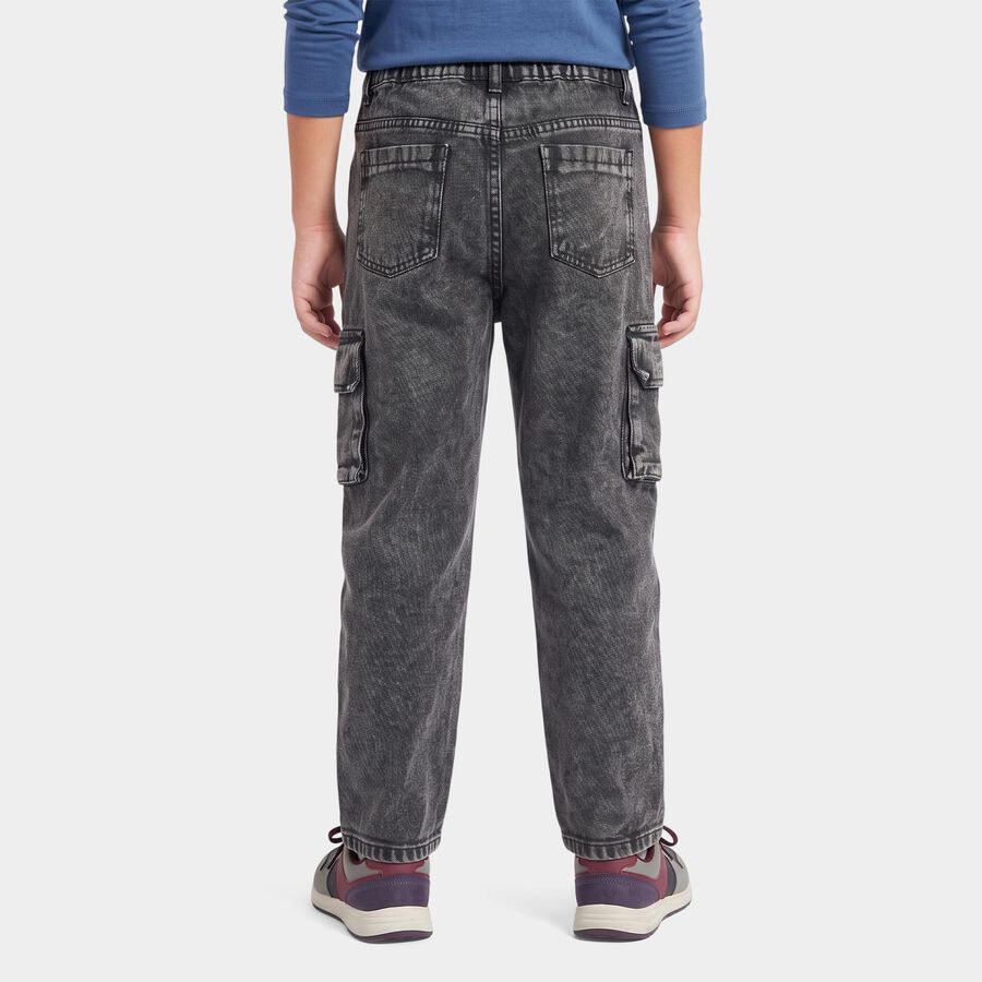 Boys' Black Cargo Fit Washed Jeans, Black, large