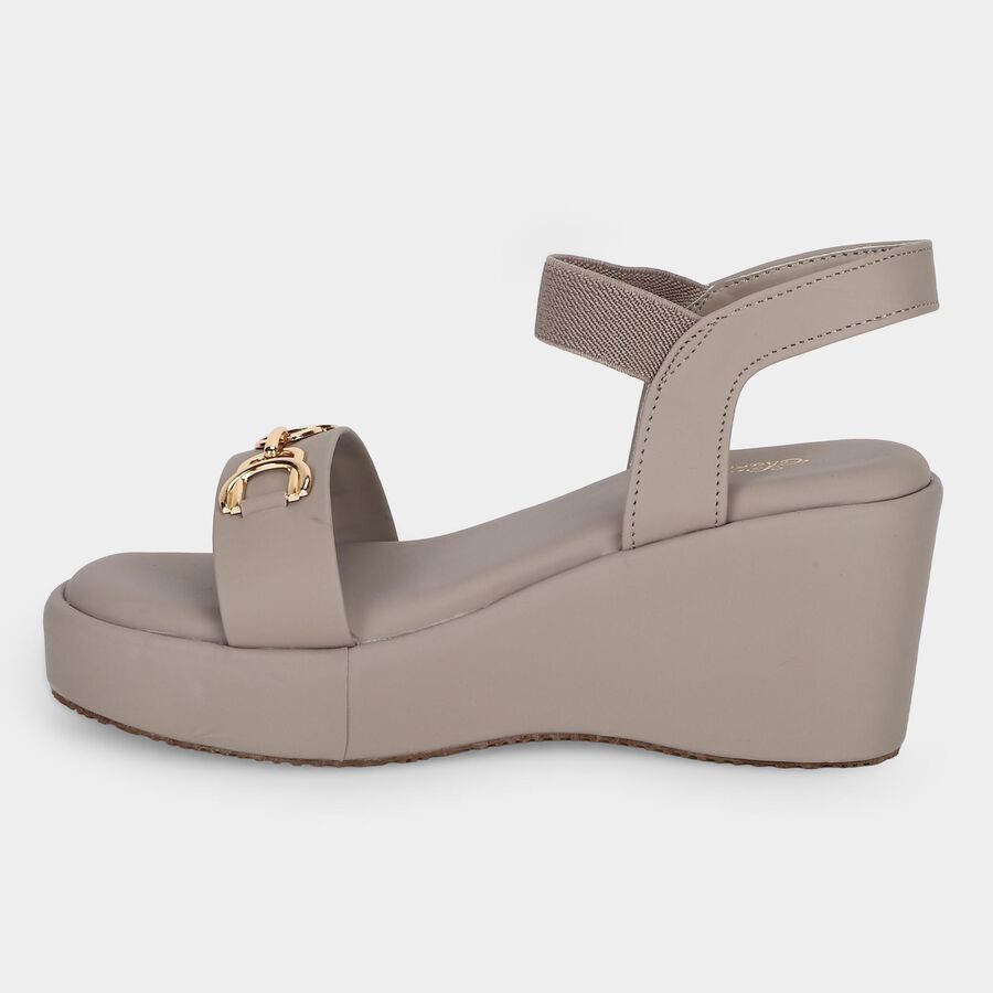 Women Grey Slingback Wedge Sandals, Grey, large