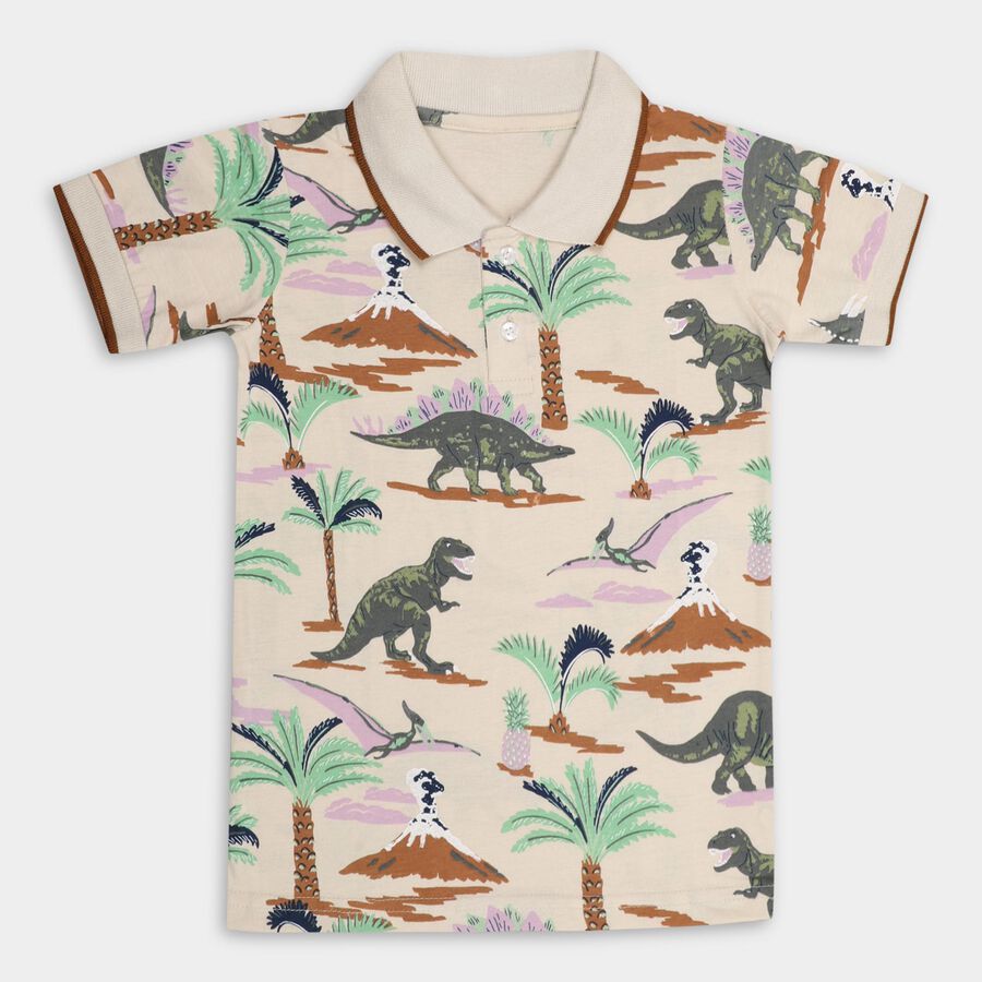 Boys' 100% Cotton Half Sleeves T-Shirt , Beige, large image number null