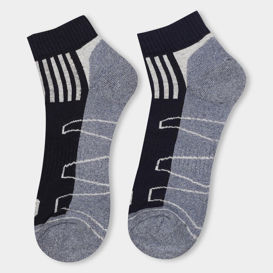 Men's Dark Navy Blue And Gray Ankle Sports Socks, Navy Blue, large