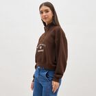 Women's Dark Chocolate Brown Half Zip Casual Sweatshirt, भूरा, small image number null