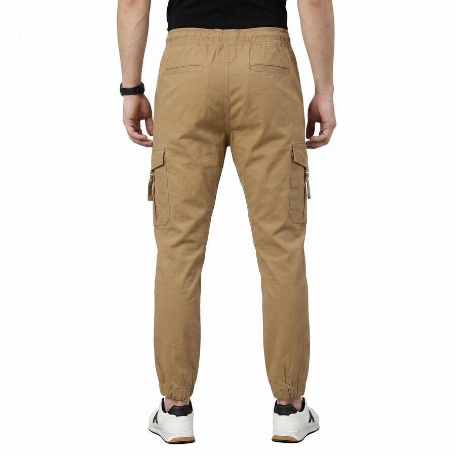 Men's Khaki Slim Fit Cargo Trousers, खाकी, large