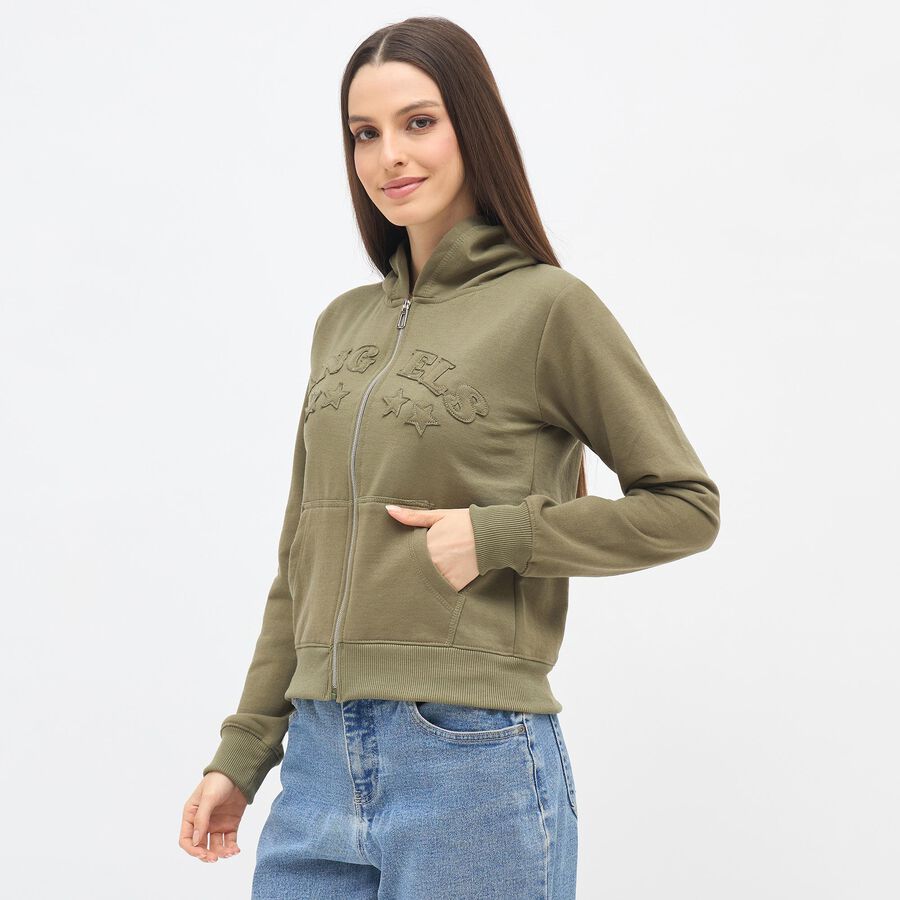 Women's Muted Olive Green Hooded Casual Sweatshirt, ओलिव, large image number null