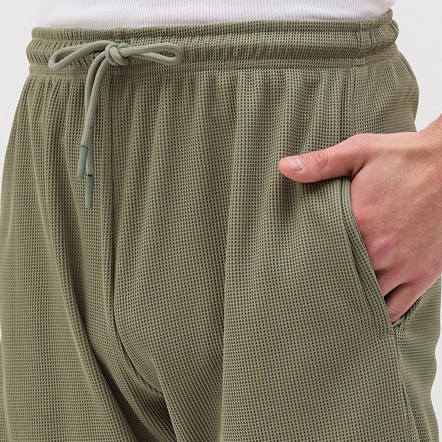 Men's Muted Olive Green Textured Elastic Waist Bermuda Shorts, Light Green, large