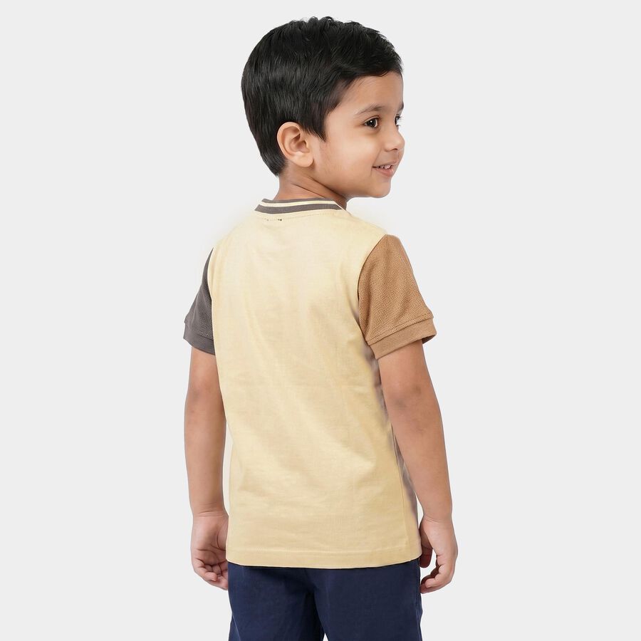 Boys Beige Cotton Crew Neck Regular Boys T-Shirt, Beige, large