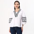 Women's Snow White Embroidered V Neck Bohemian Shirt, White, small