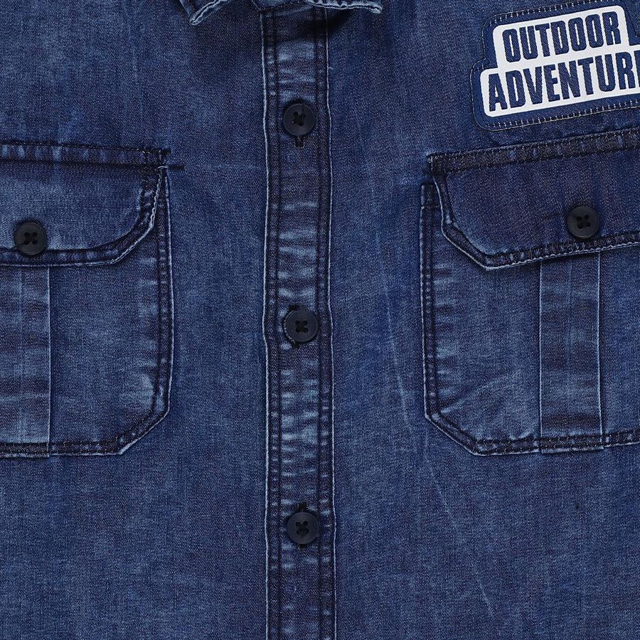 Boys' Navy Blue Classic Collar Casual Shirt, Mid Blue, large