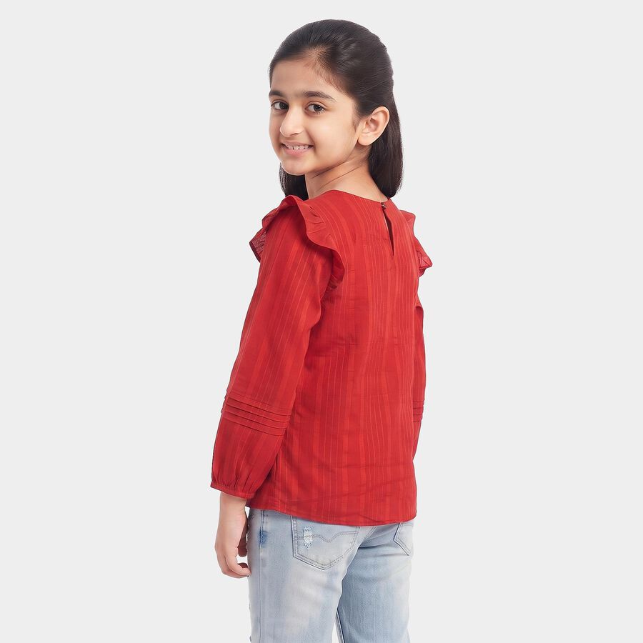 Girls' Red Round Neck Regular Top, लाल, large