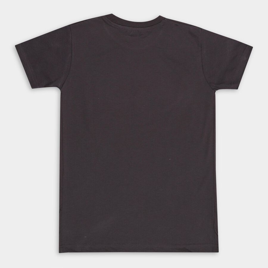 Boys' Dark Grey Round Neck Casual T-Shirt, Dark Grey, large