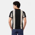 Men Black Polo Neck Striped T-Shirt, Black, small