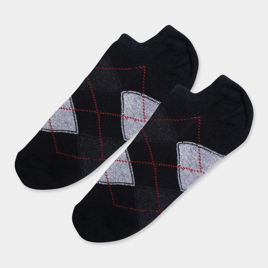 Motif & Stripe No Show Casual Socks, Dark Grey, large image number null