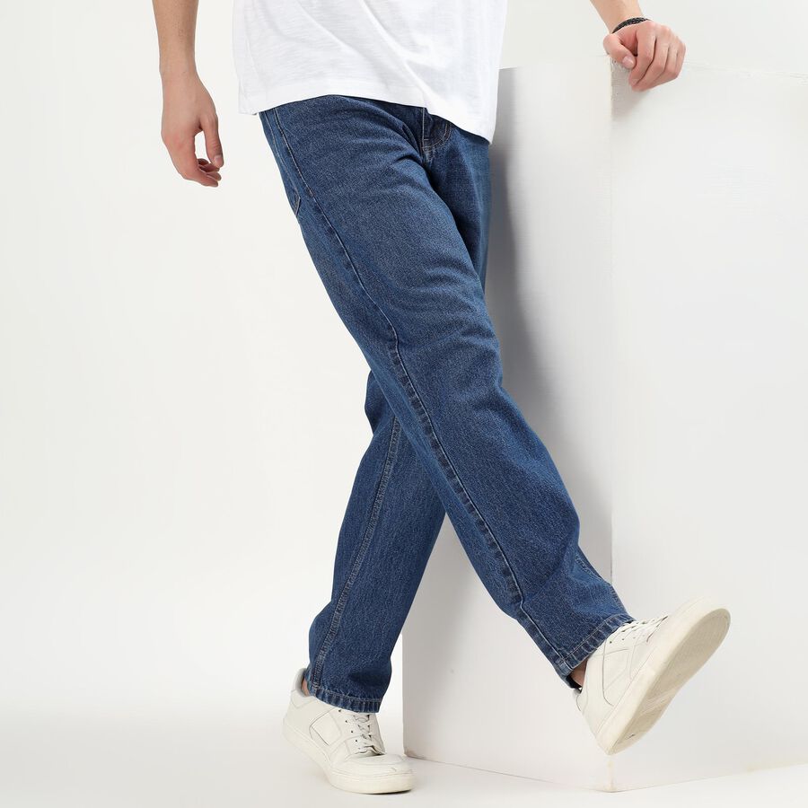 Men's 100% Cotton Jeans, मध्यम नीला, large image number null