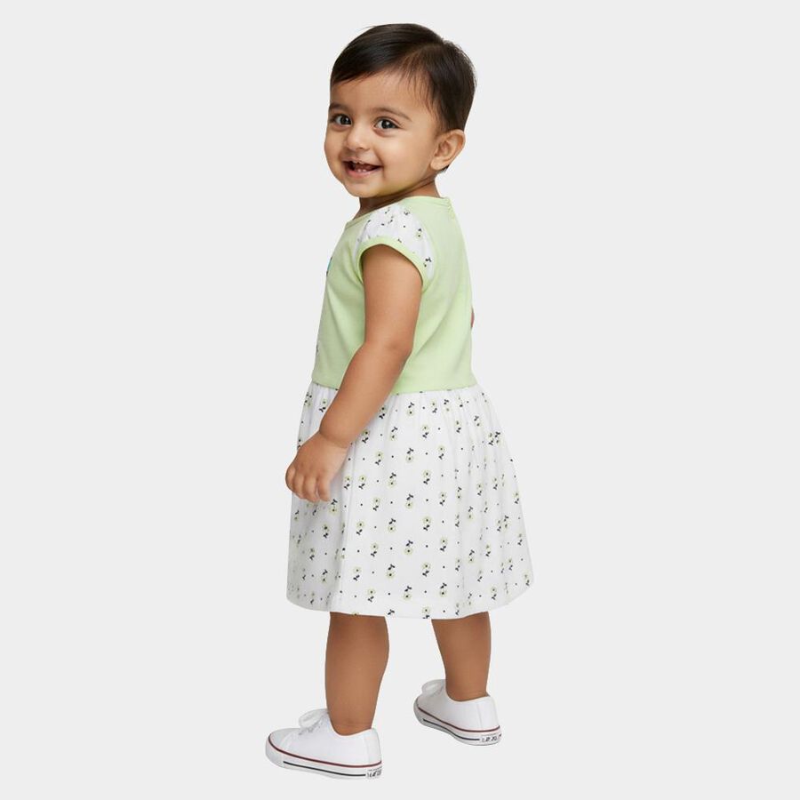Infants' Light Green and White Floral Printed Cotton Casual Frock, Light Green, large image number null