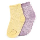 Girls' Soft Lavender Purple and Light Butter Yellow Regular Fit Scalloped Design Pack of 2 Socks, पीला, small