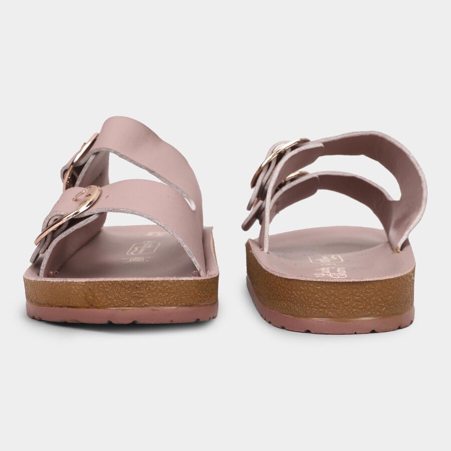 Women's Muted Pink Buckle Strap Flat Sandals, बैंगनी, large